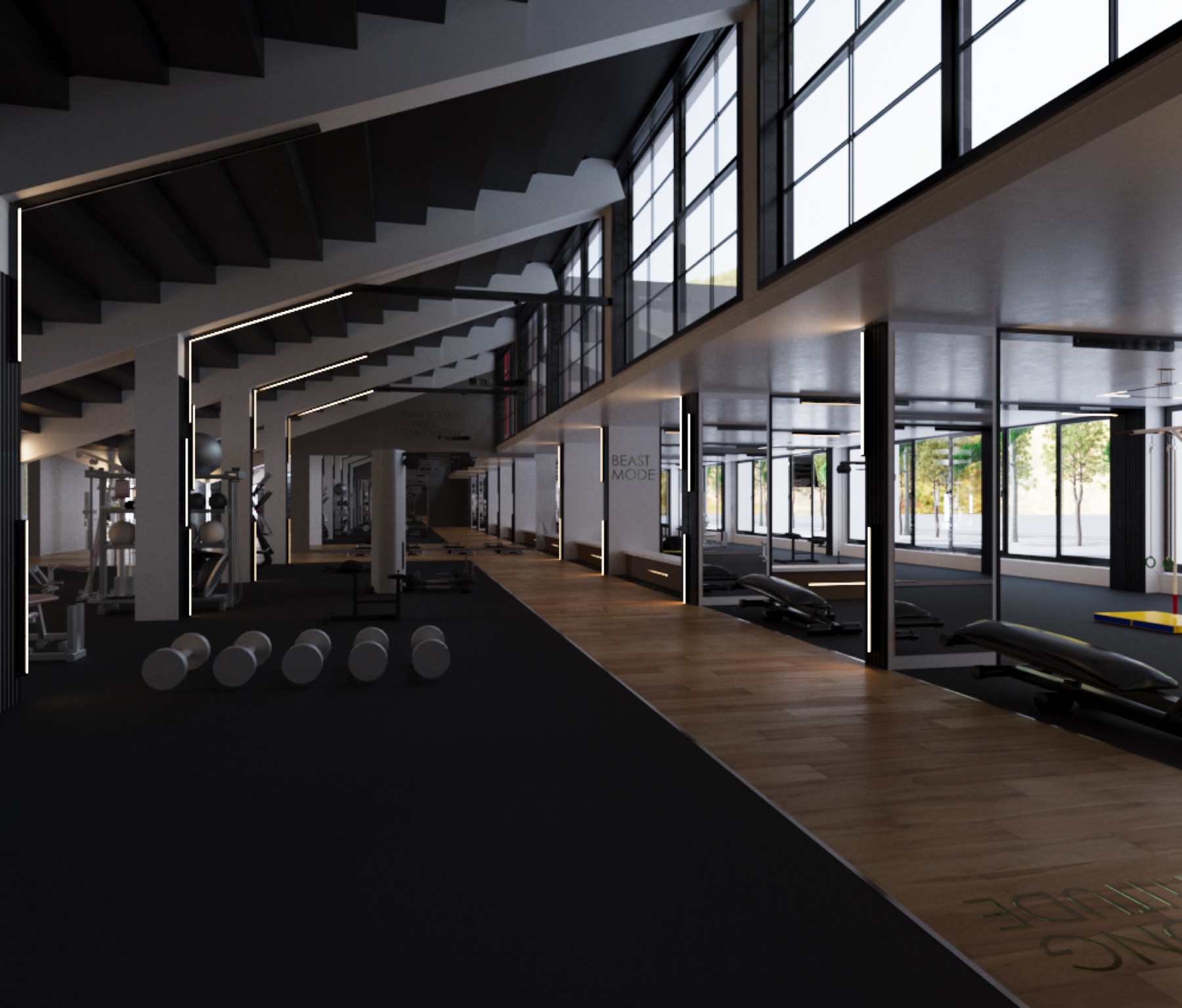 Gym concept — daylight training floor